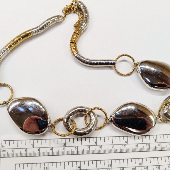 Vintage Two-Tone Mirrored Necklace Silver Gold Statement Piece - Picture 5 of 5